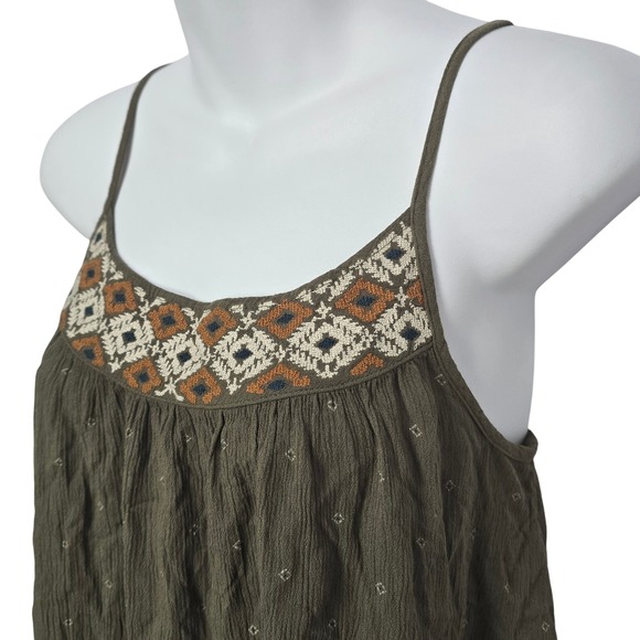 American Eagle Outfitters Tops - American Eagle Olive Green Embroidered Boho Cami Tank Top